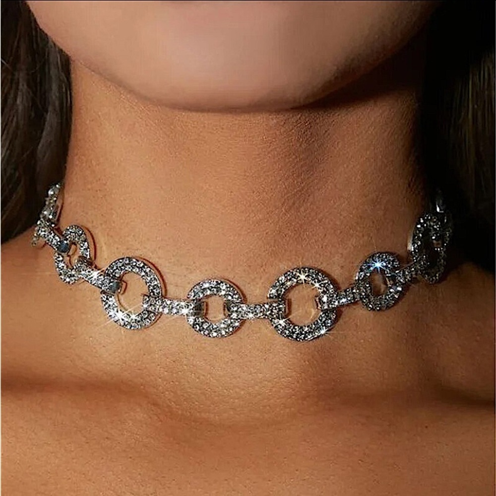 Silver Crystal Choker New Years Eve Rhinestone Party Wedding Statement Piece